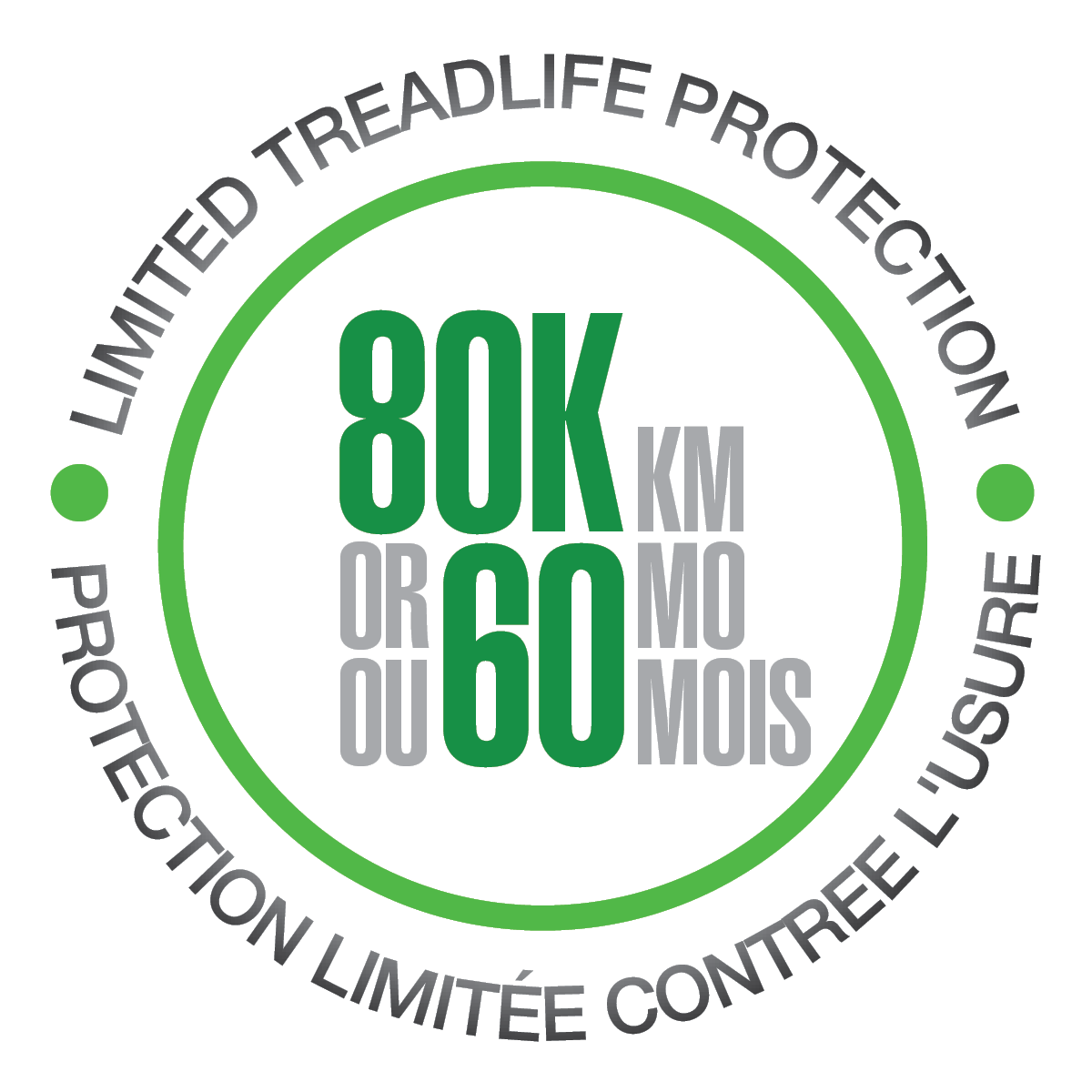 80,000 Kilometer Treadlife Warranty